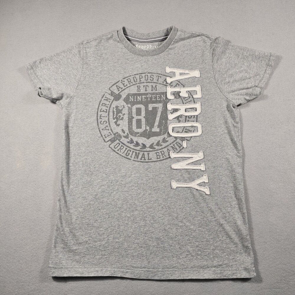 Aeropostale Men's Medium Heather Gray T-Shirt Embroidered Logo 100% Cotton
